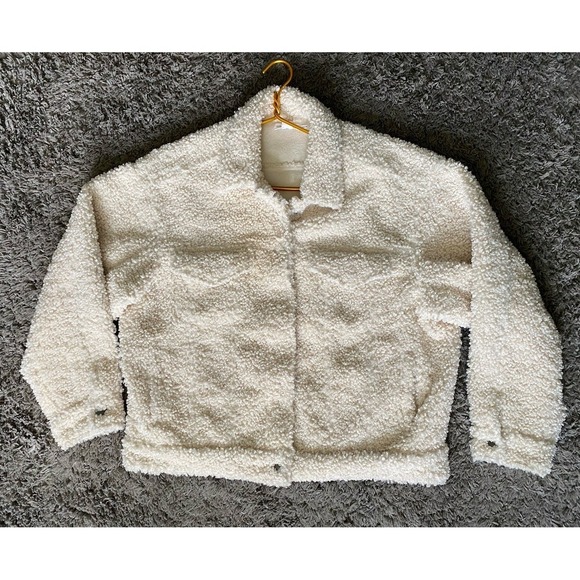 GOOD AMERICAN OVERSIZED FLEECE TRUCKER JACKET Women's Size 1/2 - Picture 3 of 14